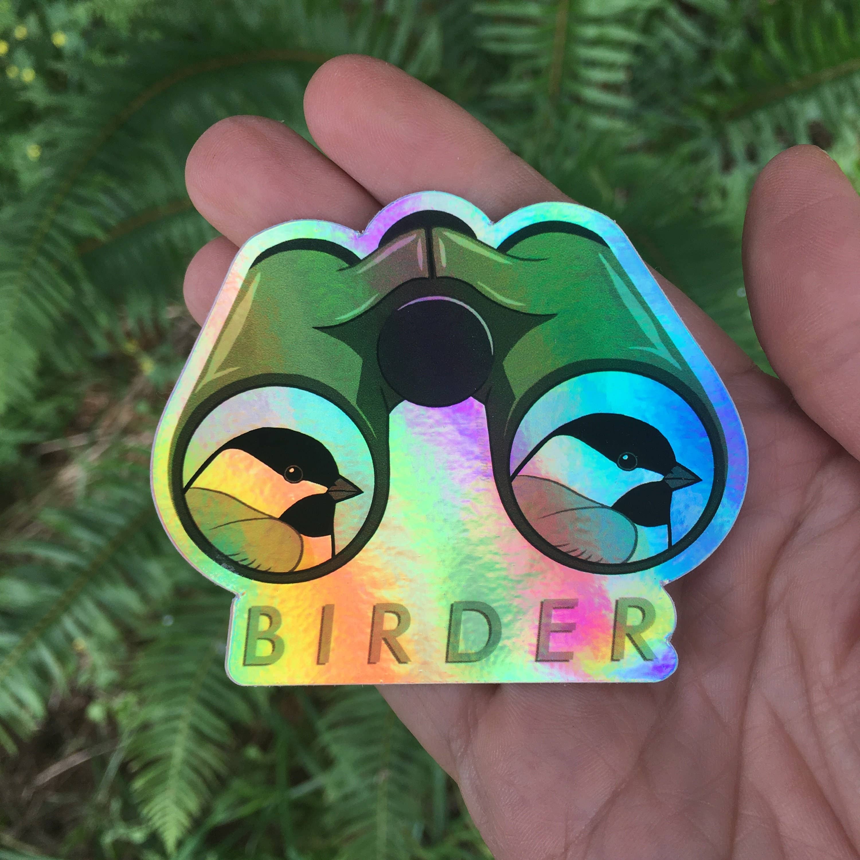 Birder 3"x2.5" Holographic Vinyl Sticker