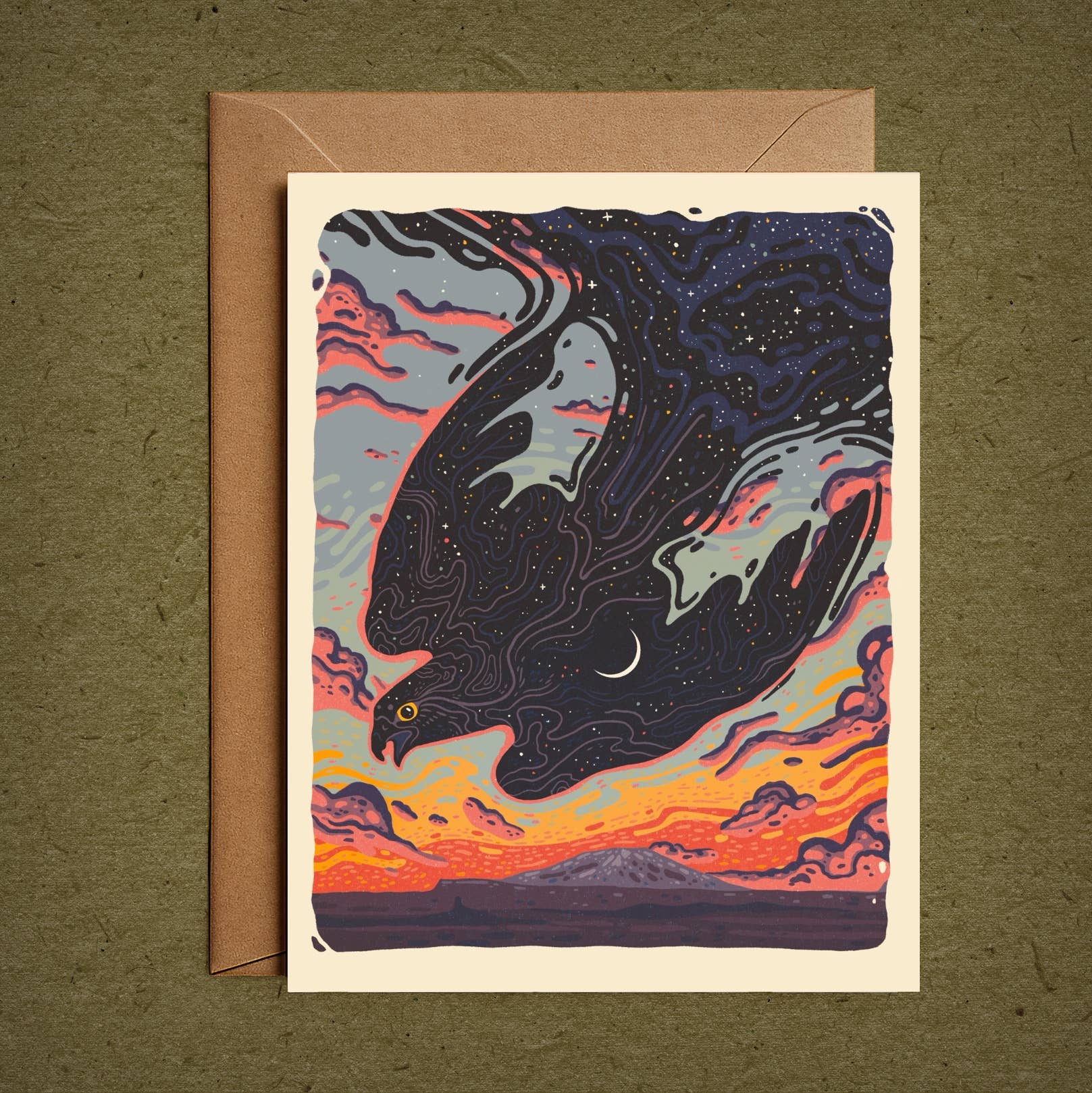 Nightfall– Blank Greeting Card Nature Illustration 