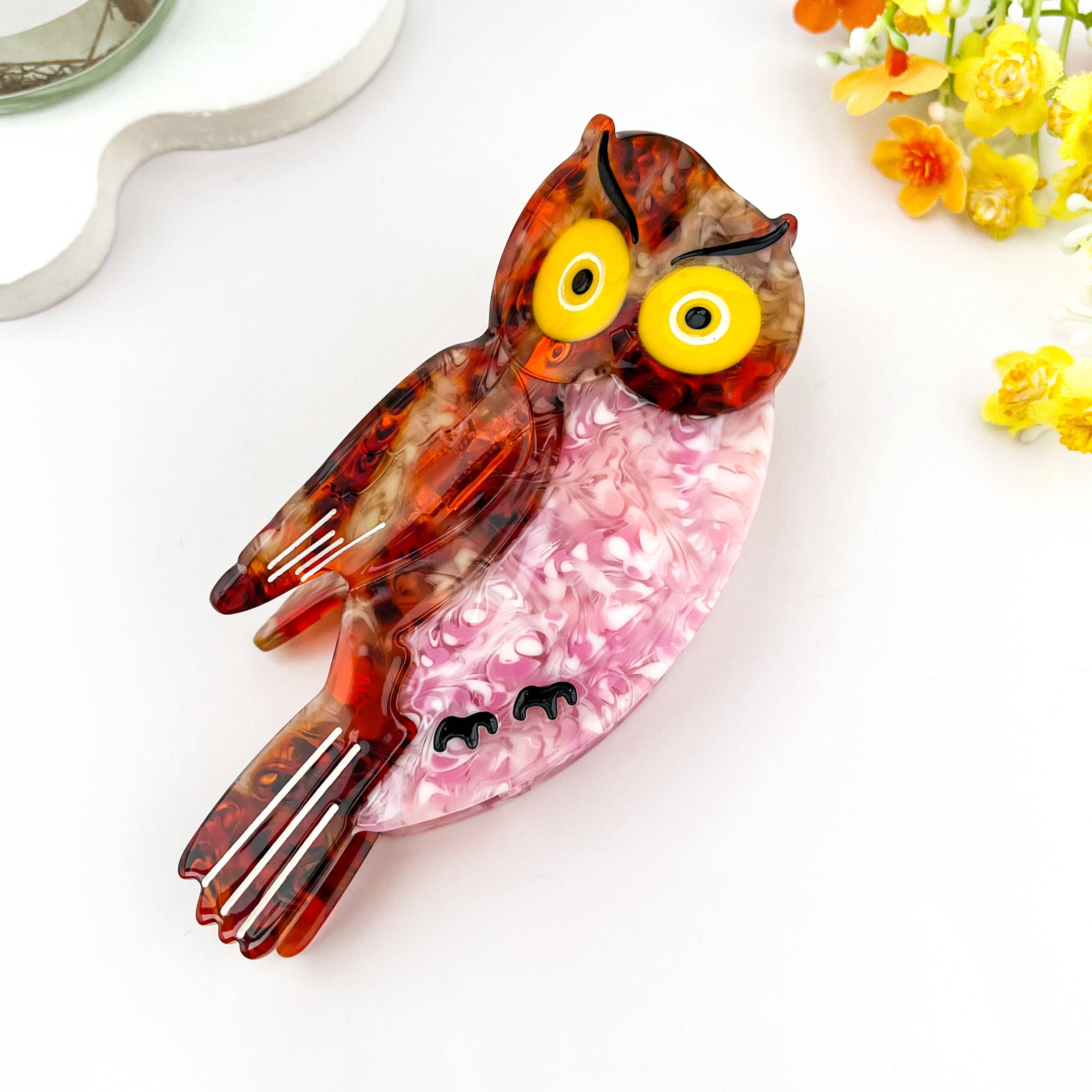 Owl Patchwork Acetate Hair Claw Clip