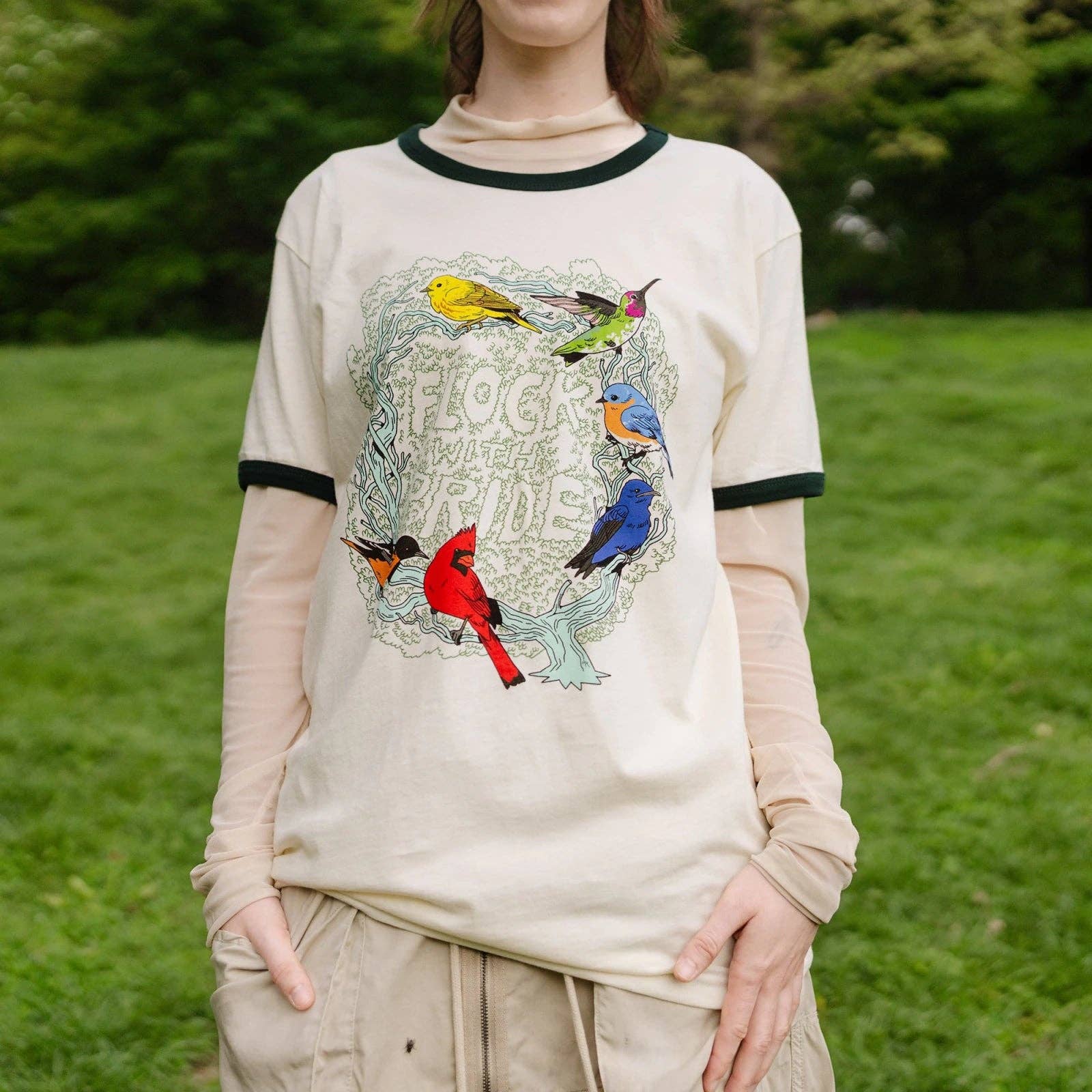 Flock With Pride Ringer Tee: Ivory