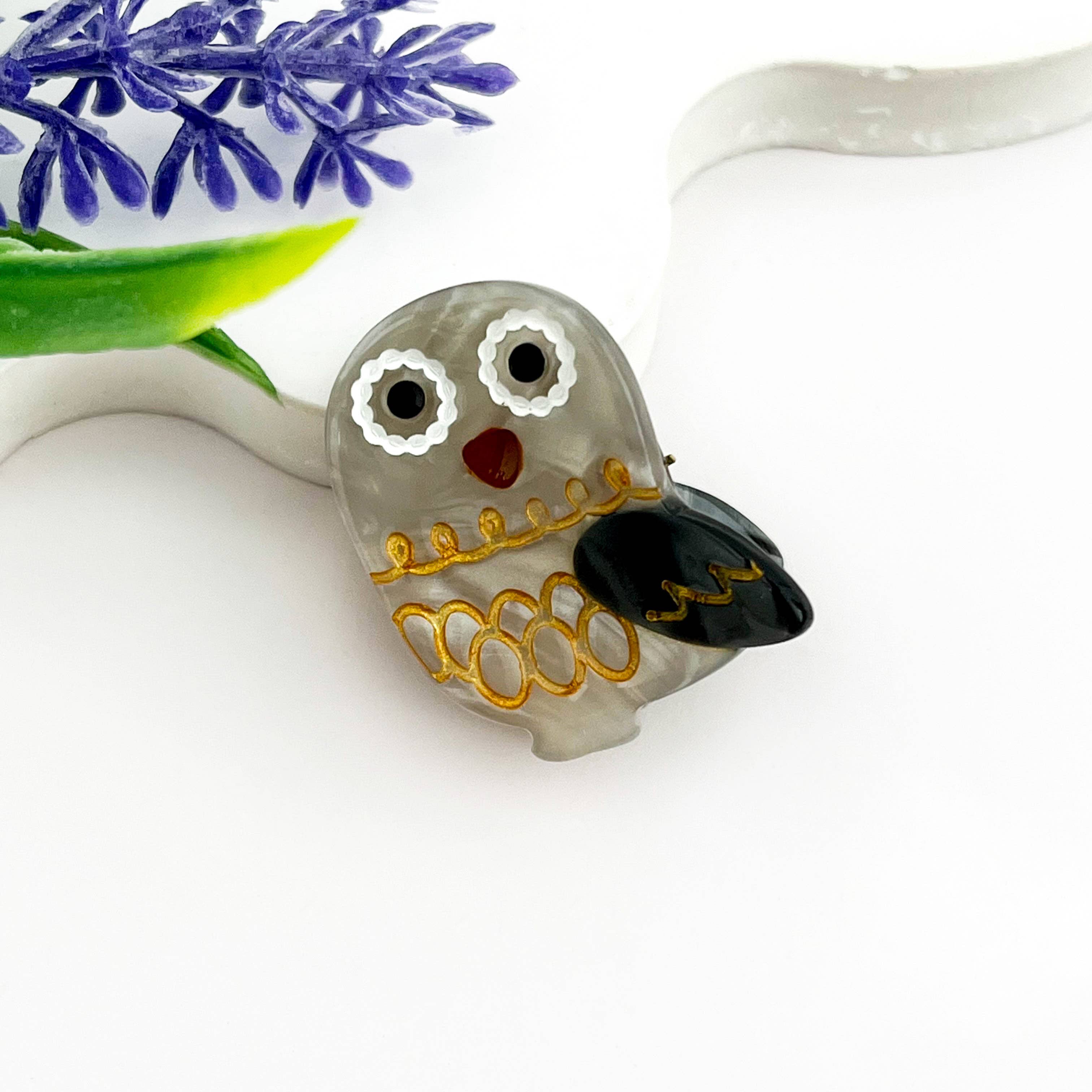 Grey Mini Owl Hair Clip
