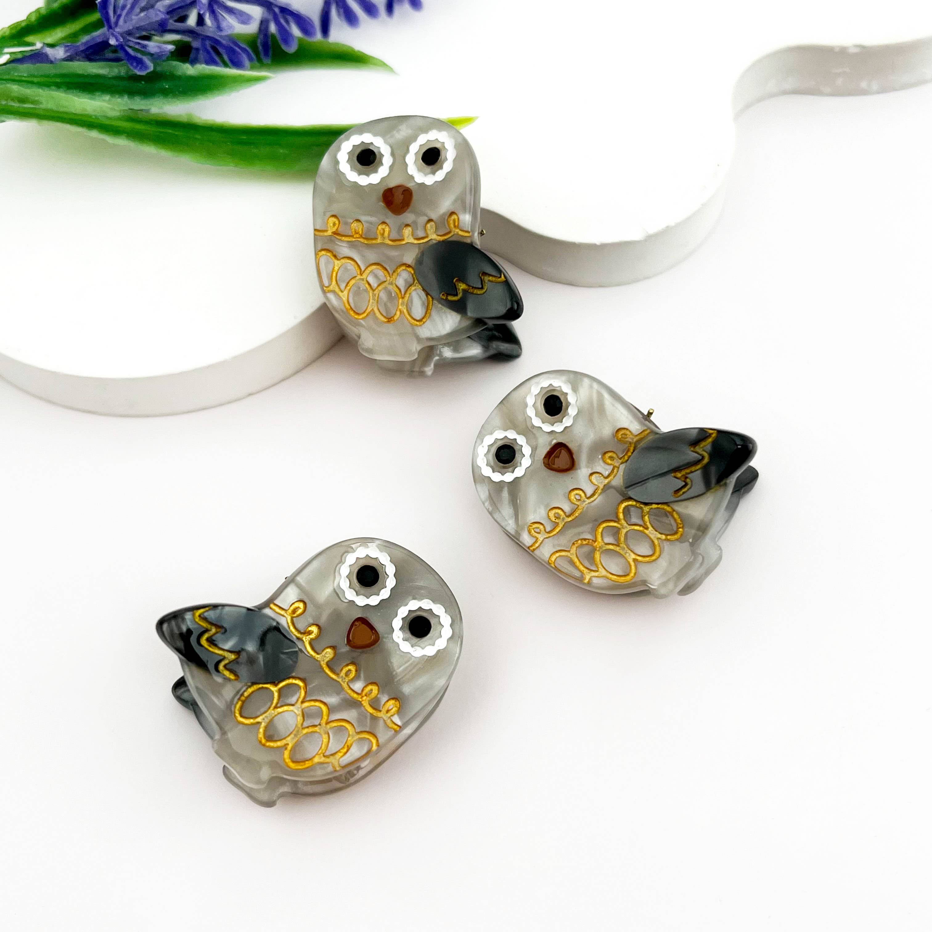Grey Mini Owl Hair Clip