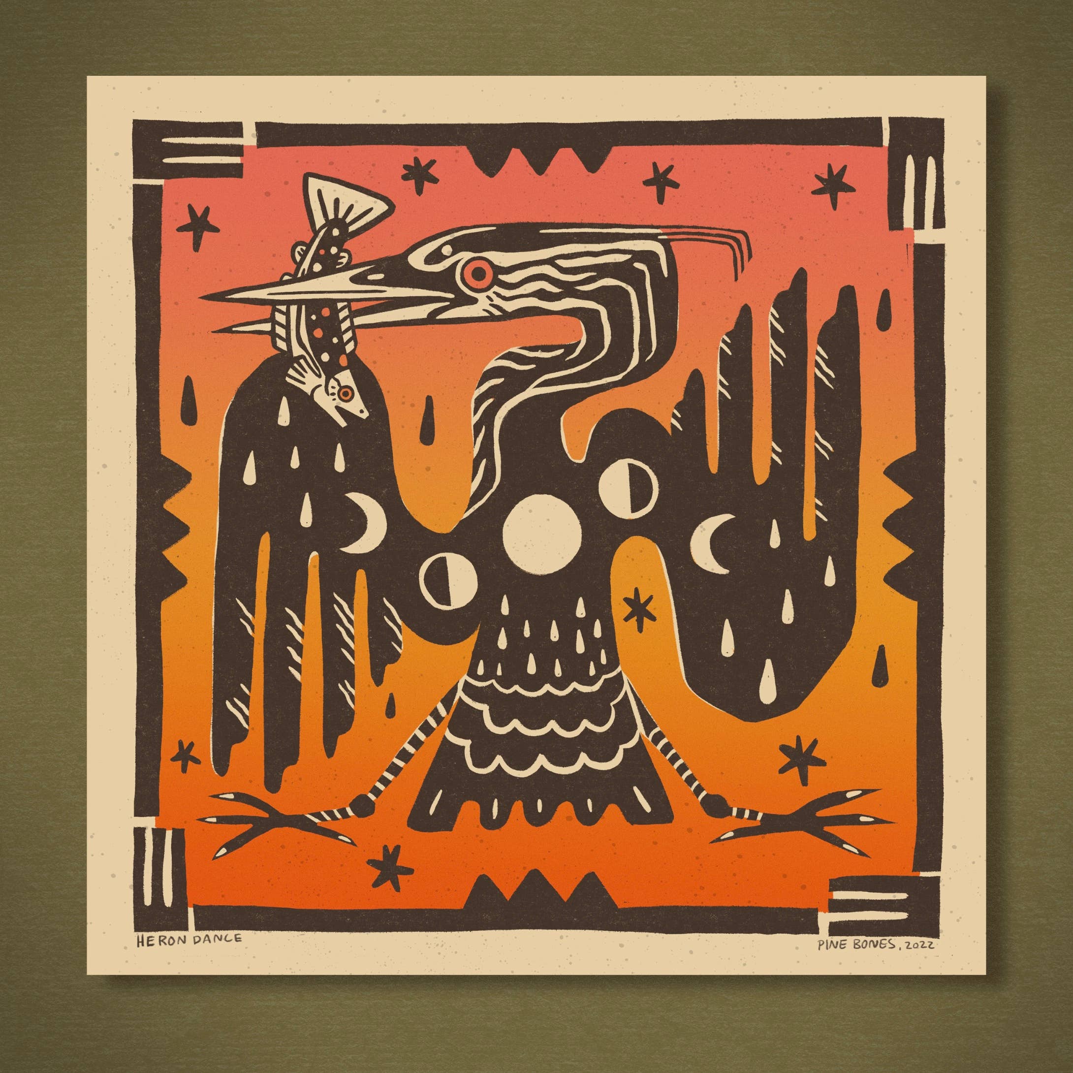 Heron Dance - 8x8 Nature Wilderness Art Print  