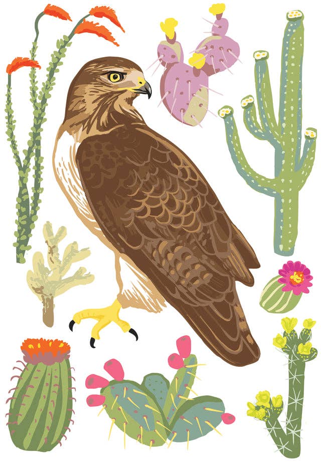 Red-Tailed Hawk and Cacti Everyday Greeting Card