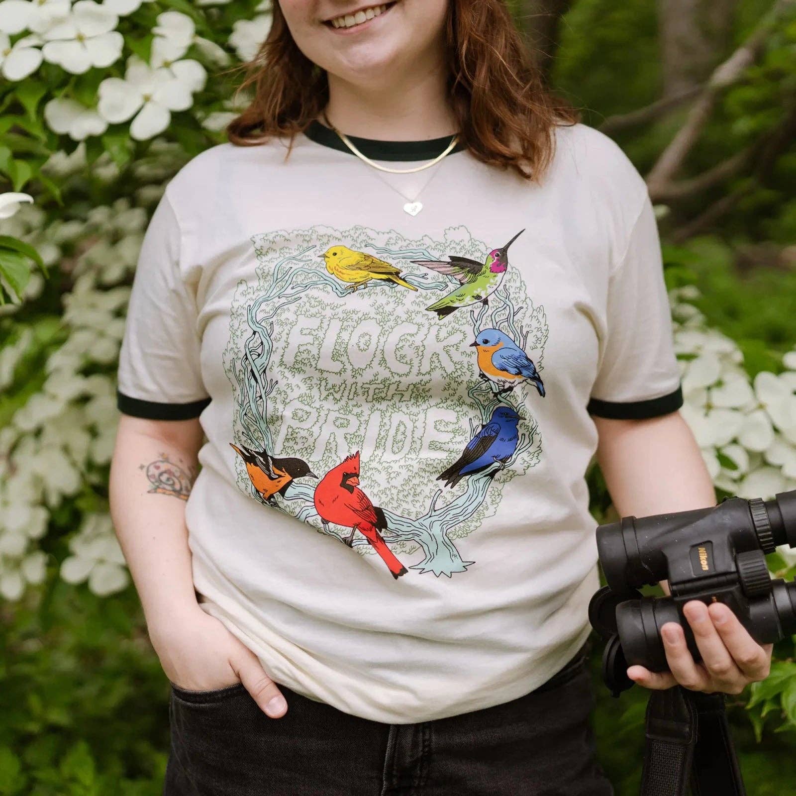 Flock With Pride Ringer Tee: Ivory